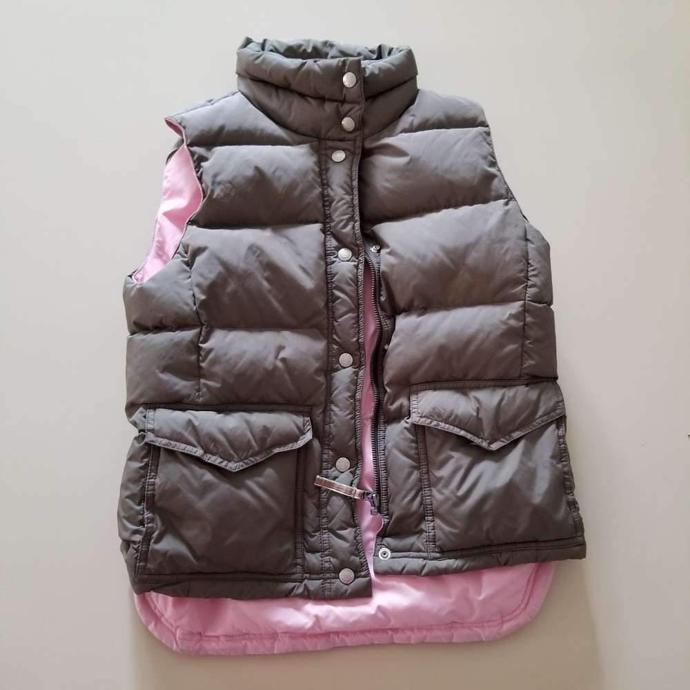 JCrew puffer vest brown pink high low size small